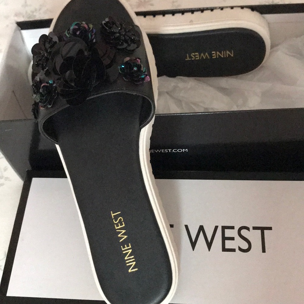 Nine West black sequin mules 6